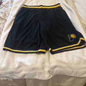 UNK Pacers basketball shorts XL Y2K elastic waist sewn logo blue yellow